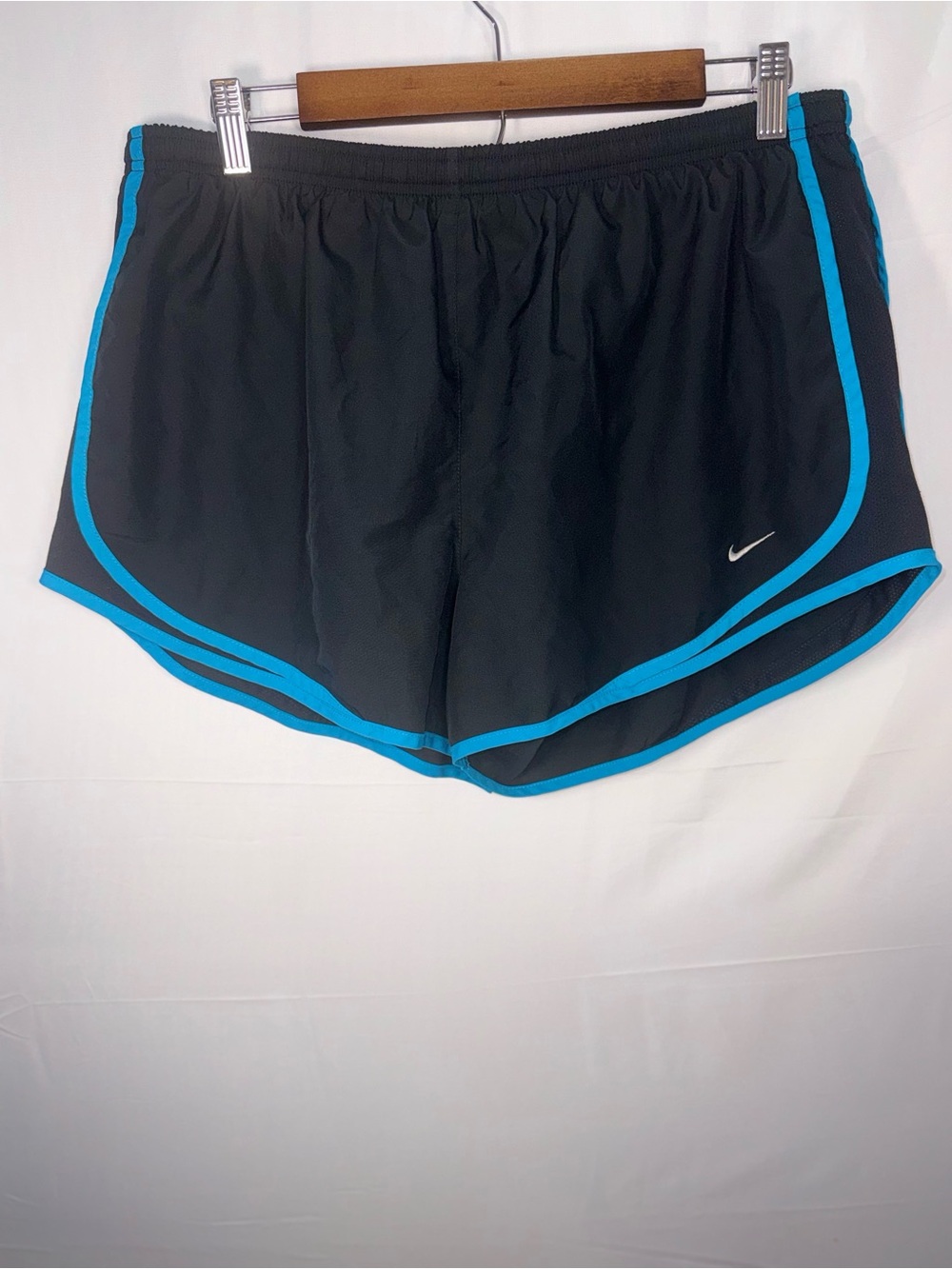Nike Dri-Fit Women Logo Black/Blue Lined Running Active Shorts Size XL